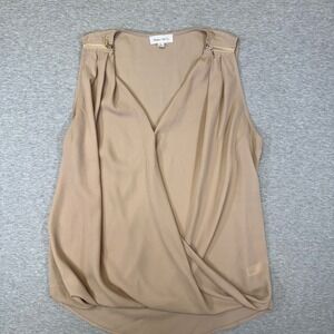 Sugar Rain Tan Sleeveless Surplice V-Neck Blouse with Shoulder Zippers Large